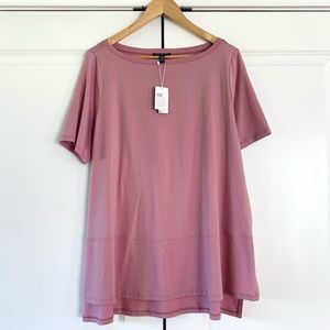 Eileen Fisher Knit Blouse Short Sleeved Dressy Tee Ballet  Boat Neck Pink Size L